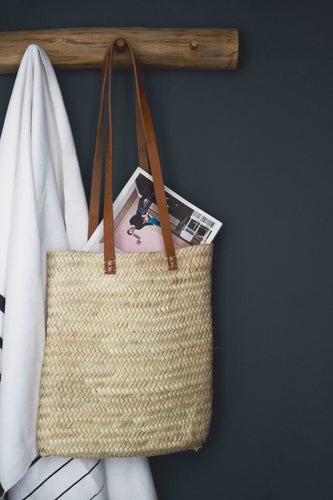 Set of Straw Bag with Leather Handle (*3)