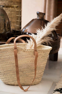 Straw Bag with Double Leather Handle Design