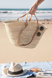 Straw Bag with Double Leather Handle