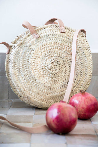 Set of Straw Round Bag with Leather Handle (*3)