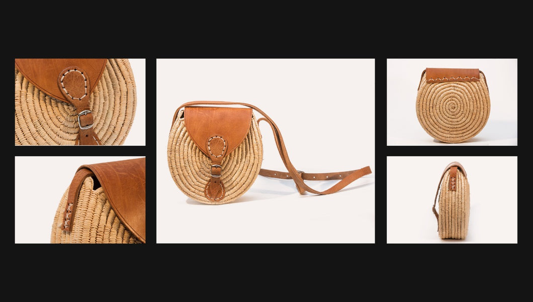 Shoulder Handbag - Straw and Leather